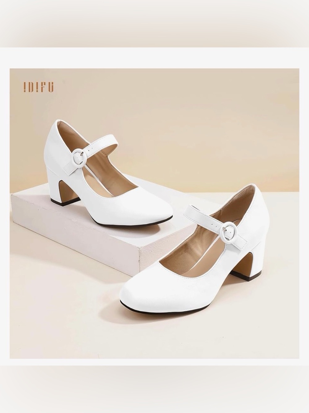 IDIFU IN3 Mary Jane Pumps Closed Toe Heels Low Short Chunky Block Dress Shoes fo
